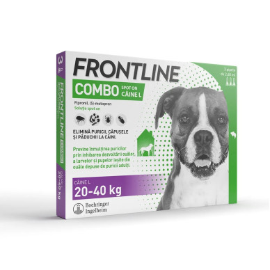 Frontline Combo Spot-On L – Soluție Antiparazitară Externă pentru Câini de Talie Mare (20–40 kg) – 3 Pipete